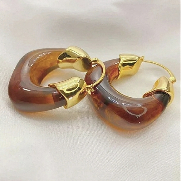 Hildy Layne Jewelry - ▪️Brown tortoise resin & gold plated copper statement earrings 1.38" drop.